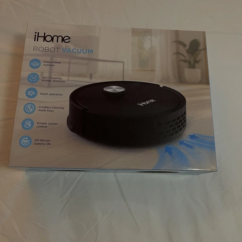 IHome Robot Vacuum Black Cordless Automatic Floor Cleaner Quiet 60 Min Battery